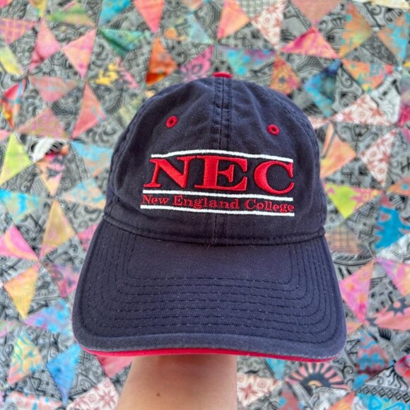New England College Dad Hat Cap Strap back The Game 3 Bar Blue Adjustable Script - Picture 1 of 8
